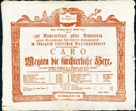 Playbill for a performance of J. Perinet's singspiel Caro. Brno, Royal City National Theatre, 1795. Moravian Museum, Brno