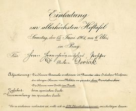 Invitation to the highest courtyard table for Antonín Dvořák as part of his appointment as a member of the House of Lords, 1901