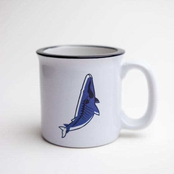 White mug with the fin whale motif