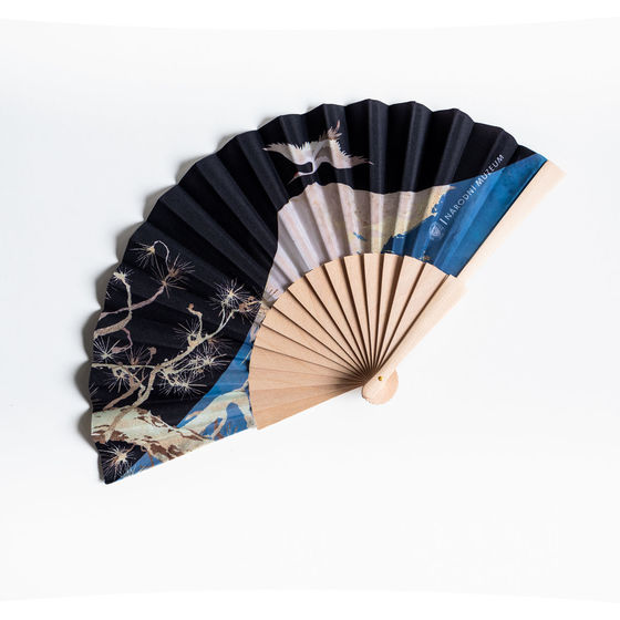 Folding fan with crane and Mount Fuji motif
