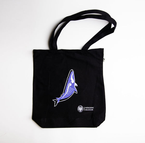 Black bag with the fin whale motif