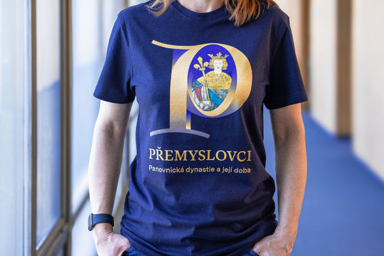 Unisex tričko v modré barvě s originálním motivem „Přemyslovci“