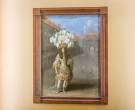 Jan Thomas, Podobizna šlechtice v alegorickém kostýmu z koňského baletu La Contesa dell’Aria e dell’Acqua, Vídeň, po roce 1667, olej na mědi, Národní památkový ústav (Státní zámek Rájec nad Svitavou)