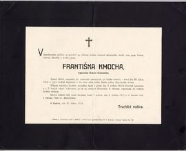 Úmrtní oznámení Františka Kmocha, 30. 4. 1912 (NM-ČMH G 3058)