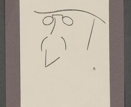 Tisk karikatury T. G. Masaryka od Bedřicha Fritty, 30. léta 20. století, ze sbírky Muzea Klementa Gottwalda