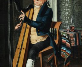Josef Häussler, pražský lidový harfeník (1768–1845?), olejomalba Severina Pfalze z doby kolem roku 1834 (NM ČMH, př. č. Fp 2/2020)