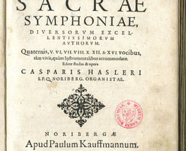 Titulní strana úvodního tisku: Sacrae symphoniae, vyd. 1601