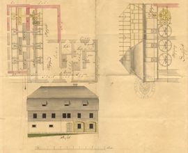 Stavební plán hornokamenického (či tzv. Horního) mlýna. Jedná se o nedatovaný stavební plán ke spisu z roku 1830 k přestavbě mlýna za mlynáře Josefa Siebera. Státní oblastní archiv v Litoměřicích, Velkostatek Česká Kamenice, stará registratura, sign. II M – 2Post 4.