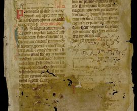 Zlomek misálu, 2. polovina 13. století, původně použito na vazbu neznámé knihy (dlouhodobá výpůjčka z Knihovny Královské kanonie premonstrátů na Strahově)